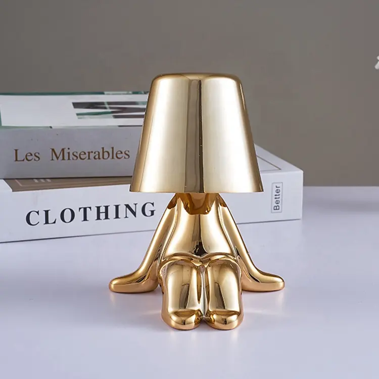 Modern portable touch battery Hotel bar wireless cordless Creative Little Golden Man Rechargeable metal light led table lamp