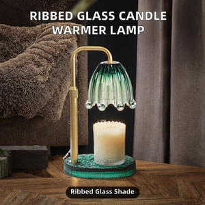 Electric Ribbed Glass Lampshade Metal Pole Wooden Base Dimmable Candle Warmer Lamp <b>Timer</b> Eco-Friendly Highly Scented Perfume - Product Image 2