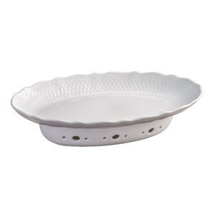 Plato de cerámica para pescado de la serie White Moonlight, ovalado de 16 pulgadas con base para calentar en el hogar y uso en restaurantes. - Product Image 3