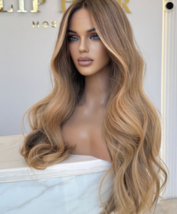 Parrucca in Capelli Veri All'ingrosso, Full Lace, Marrone Cioccolato con Mechès Money Piece, Onde Morbide, Nodi Sbiancati, Parrucca Americana per Matrimonio - Product Image 3