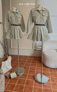 Conjunto de Muestra de Vestido Elástico de Mezclilla con Cinturón, Mezcla de Rayón PA/PE, Cintura Ajustada, Antiarrugas, Tinte Liso, OEM/ODM - Product Image 2