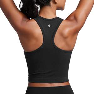CRZ YOGA nefes dikişsiz nervürlü yüksek boyun mahsul Tank kadınlar için <span class=keywords><strong>Tops</strong></span>-Longline Racerback yastıklı yüksek destek spor Bras - Product Image 4