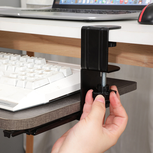 Custom Space Saving Ergonomic Clamp-On Punch Free Home Office Desk Adjustable Computer Keyboard Mouse Tray