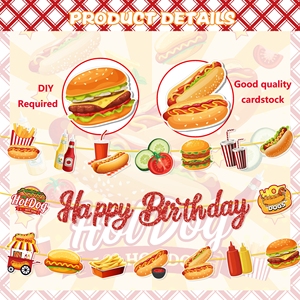 Guirnalda de Papel con Diseño de Hamburguesa y Papas Fritas para Decoración de Fiestas de Cumpleaños, Barbacoas y Picnics, Marca Huancai - Product Image 4