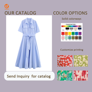 <span class=keywords><strong>Vestido</strong></span> Casual para Mujer, Modelo 7765, en Oferta, Color Azul, Manga Corta, Cuello Camisero, Estampado, Largo hasta la Cintura, Estilo Veraniego - Product Image 2