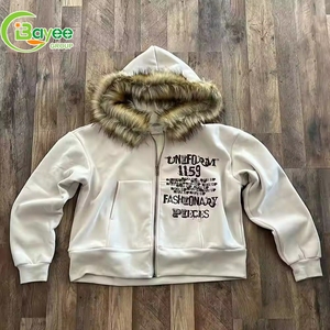 Sweat à capuche surdimensionné Y2k personnalisé avec impression sur la <span class=keywords><strong>fermeture</strong></span> éclair, en molleton français, <span class=keywords><strong>fermeture</strong></span> éclair, capuche en fausse fourrure, sweat à capuche pour hommes - Product Image 1