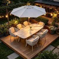 Conjunto de Mesa y Sillas de Patio para Exteriores de Estilo Moderno, 6 Plazas, Mesa de Comedor de Aluminio y Cuerda para Exteriores