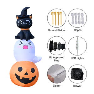 แมวผีสีดำเป่าลมขนาด 6 ฟุต พร้อมไฟ LED รูปฟักทอง สำหรับตกแต่งสวนในวันฮาโลวีน - Product Image 6