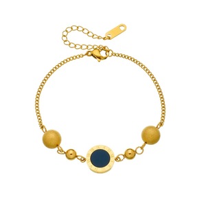 Qian Yue Minimalist Gold Plated Chain Bracelet With Roman Numeral Disc And Beads For Women Jewelry - Product Image 4