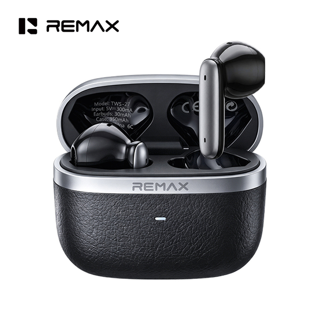 REMAX TWS-27 Hybrid ANC Wireless Earbuds 6-Mic ENC Call Noise Reduction Bluetooth 6.0 24H Battery Life Leather Texture Earphones