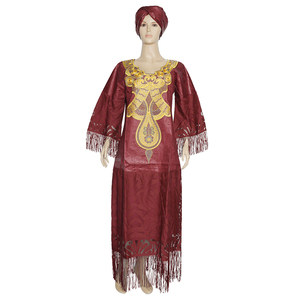 H & D Phi Dashiki Phụ Nữ Thêu Thiết Kế Váy Bazin Với Thêu Cutwork Với Khăn Quàng Cổ - Product Image 3