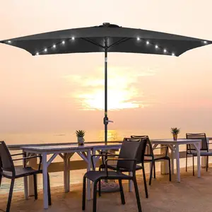 للبيع بالجملة مظلة للحديقة والسوق والمقهى 3 م مخصصة سوداء مستطيلة الطاولة مع أضواء شمسية