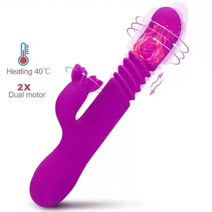Vibrateur de lapin alimenté par USB gode télescopique sexuel avec long manche chauffage réaliste pour masser le clitoris des femmes pour les couples - Product Image 1