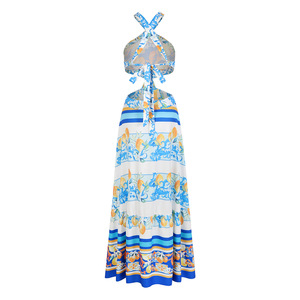 Nouvelle Robe Longue Chic à Imprimé Floral pour Femme, Sans Manches, Dos Nu, Taille Nouée, Idéale pour les Vacances d'Été à la Plage - Product Image 6