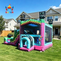 Structure gonflable de qualité commerciale avec toboggan double piste, coloris marbré, pour événements, jardins et locations de fêtes