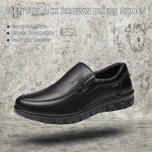 Chaussures de marche pour hommes en cuir véritable noir et marron, semelle extérieure en caoutchouc, lacets, chaussures décontractées de ville, tendance mode été automne - Product Image 2
