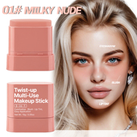 Stick multi-usage pour les yeux, le blush et la couleur des lèvres avec pinceau rotatif - Formule imperméable longue durée qui change de couleur pour les peaux claires