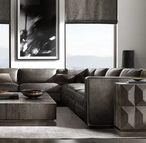 Sassanid OEM Midcentury French Art Deco soggiorno Set personalizzabile Maddox modulare in pelle U-Sofa sezionale - Product Image 4