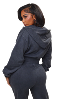 KY Baggy Wholesale Sudadera con capucha corta tipo cargo con efecto lavado y Pantalones de chándal holgados