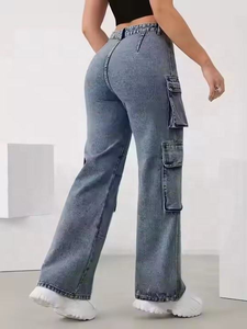 <span class=keywords><strong>Jeans</strong></span> <span class=keywords><strong>Cargo</strong></span> da <span class=keywords><strong>Donna</strong></span> Personalizzati, Stile alla Moda, Gamba Dritta, Denim Casual Multi-Tasca, Salopette Traspirante a Vita Alta - Product Image 5