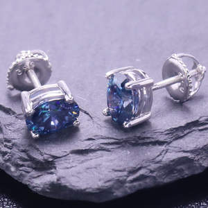Boucles d'oreilles ovales en argent sterling et pierre dorée, 1 carat, 7x 5 mm, pyroxène bleu - Product Image 5