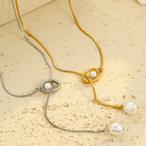 NIMAIステンレススチールパールペンダントロングネックレス女性防水ファインジュエリータッセルラグジュアリーセーターチェーンチャームネックレスギフト - Product Image 2