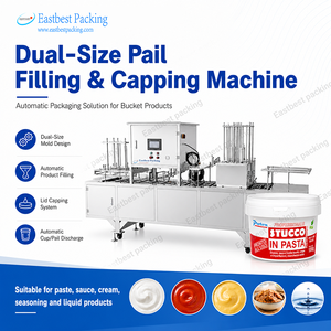Machine de remplissage et de bouchage automatique de seaux en plastique pour pâtes, sauces et liquides, à double moule et double taille - Product Image 1