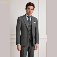 Costume 3 pièces sur mesure en laine premium gris chevrons pour homme, coupe ajustée de luxe, pour affaires, mariage et soirées, service OEM ODM