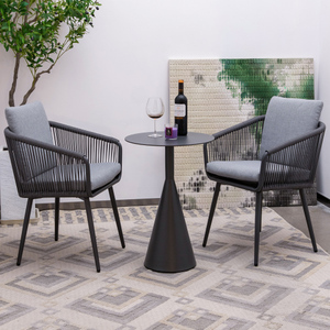 Outdoor Patio Dining Chairs All-Weather <b>Waterproof</b> Woven Rope Seating <b>Set</b> 2 Modern Bistro Chairs Adjustable Height Armrest - Product Image 1