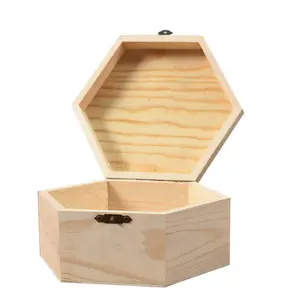 ヒンジ付き蓋付きの未塗装の木製六角ボックス素朴なギフトチェスト木製ボックスパッケージカスタム六角ティーチョコレートキャンディジュエリー