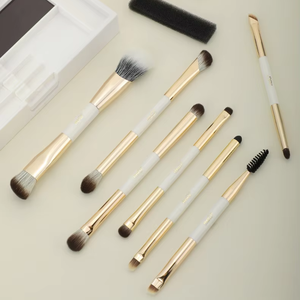 Juego de 8 brochas de maquillaje profesionales de pelo de cabra de doble capa con mango de madera y estuche, compatibles con corrector y brocha de afeitar - Product Image 2