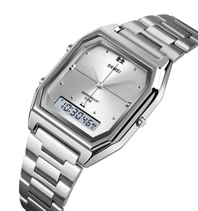 Montre à quartz à double affichage avec alarme de date et compte à rebours lumineux, <span class=keywords><strong>Skmei</strong></span> <span class=keywords><strong>1220</strong></span>, numérique, acier inoxydable, hommes, alliage de résine, boucle ronde, 9 mm - Product Image 2