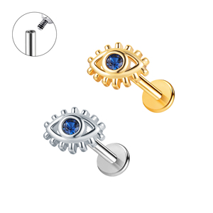 In magazzino In acciaio inox Piercing a dorso piatto borchia <span class=keywords><strong>argento</strong></span> placcato oro malocchio serie Labret lobo orecchio a bottone - Product Image 2