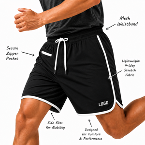Shorts de course 2-en-1 personnalisés à séchage rapide pour l'entraînement sportif avec doublure en mesh et poches zippées pour équipes - Product Image 1