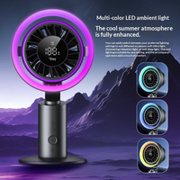 Ventilateur de table rechargeable à refroidissement turbo 199 vitesses avec lumière ambiante RGB, affichage numérique et oscillation automatique pour bureau et maison