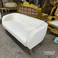 Élégant ensemble de canapés de mariage en velours beige et acier inoxydable doré, forme en L, mousse haute densité, pour salle à manger commerciale et hôtel