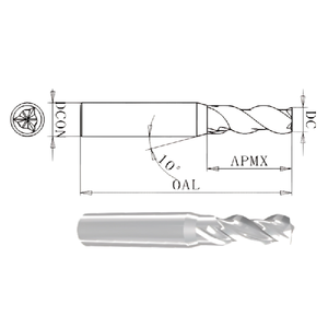 Fraise à queue longue en aluminium à 3 cannelures, queue droite pour usinage de profondeur à haute vitesse de rotation (MRR) - Hélice variable, finition miroir - Product Image 1