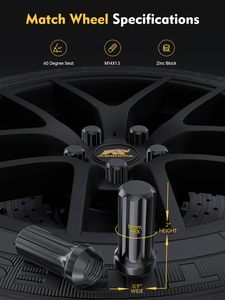 MIKKUPPA M14x1.5 Tuercas negras <span class=keywords><strong>7</strong></span>-Box RTS 24PCS Tuercas grandes de asiento de bellota para Chevrolet Silverado y Chevy Suburban Acabado cromado - Product Image 2