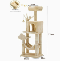 Arbre à chat moderne multi-niveaux en bois avec poteau à gratter en sisal, niche et hamac pour chats d'intérieur, 115 cm de haut, beige
