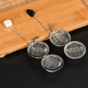 2404 Crystal Mesh with Chain Stainless Steel Drain Household Soup Cooking Tea Maker Hot Pot Marinated Filtering Seasoning Ba