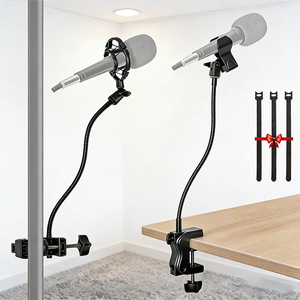 Soporte de Micrófono Profesional de Aleación de Aluminio con Diseño Dos en Uno, Rotación de 360°, 2 Clips, Portátil para Transmisiones en Vivo - Product Image 1
