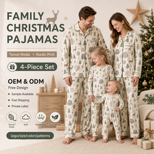 Pijamas Familiares Navideños con Diseño de Renos Nórdicos, Tencel Modal, Verde Salvia, Ropa de Dormir para las Fiestas Navideñas, Personalizables - Product Image 1