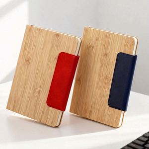 Premium Bamboo Wood A5 Business Notebook Custom Engraved Office Notepad Luxe Fabric Cover Magnetic - Product Image 1