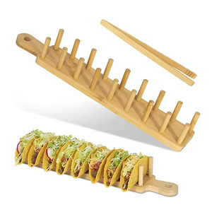 Soporte para tacos de bambú con pinzas para uso en cocina y fiestas, bandeja de servir alimentos ecológica de forma rectangular - Product Image 1