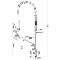Robinet de cuisine commercial en gros, à montage sur comptoir, monotrou, à arc haute, en acier inoxydable, avec cartouche céramique et douchette extractible