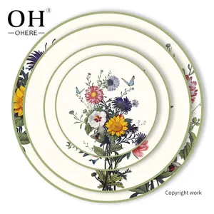 Modern ceramic dinnerwaresets event restaurant golden rim dinner dish plates for wedding party Customized round new products