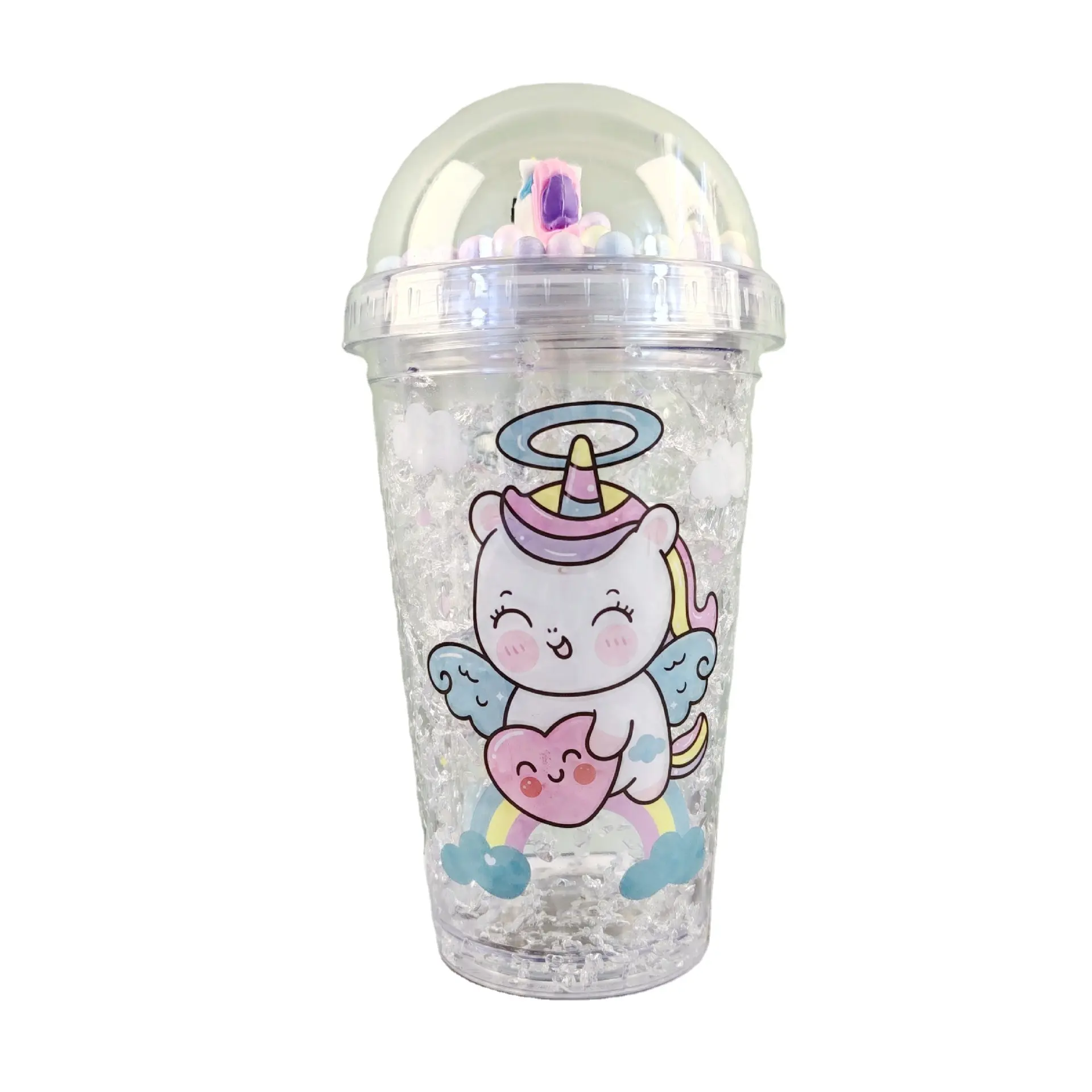 Vaso de plástico de dibujos animados Niños Deportes Sippy Drink Cup Double Wall Planet 450ML Vasos de agua de plástico con tapas y pajitas