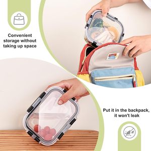 8個セット 370ml ガラス製食品保存容器 蓋付き 気密漏れ防止 積み重ね可能 電子レンジ/オーブン/冷凍庫/食洗機対応 BPAフリー - Product Image 3