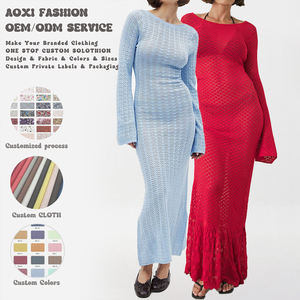 Abito <span class=keywords><strong>da</strong></span> Donna <span class=keywords><strong>Abbigliamento</strong></span> Professionale OEM Casual ed Elegante Maxi Maniche Lunghe Lavorato a Maglia con Pizzo Taglie Forti - Product Image 1