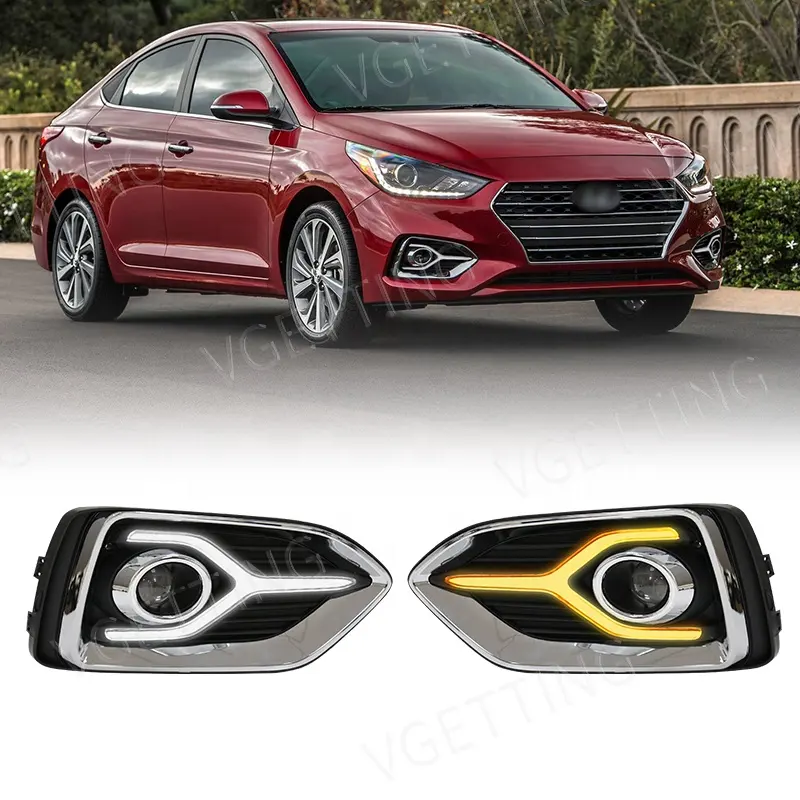 LED Running Daytime Lamps Turning Signal DRL Assembly Daytime Running Light Kit for Hyundai Accent 2018 2019 Auto Accessories